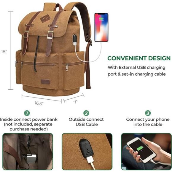 Modoker Mens Canvas Vintage Backpack for Men,Women, Travel Laptop Backpack Fits main image 2